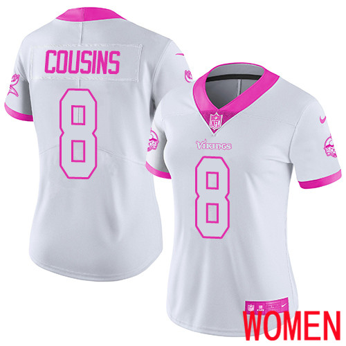Minnesota Vikings #8 Limited Kirk Cousins White Pink Nike NFL Women Jersey Rush Fashion